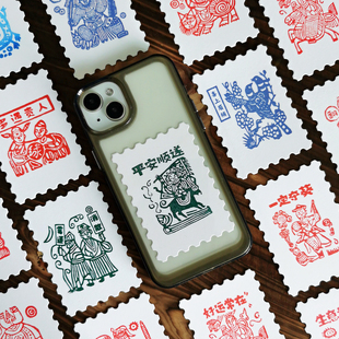 图个新仙手工单色版 饰画邮票明信片 画贴纸便签纸手机壳背后装