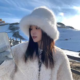 仿皮草貂毛帽子女款秋冬季毛绒渔夫帽高级感显脸小保暖护耳雷锋帽