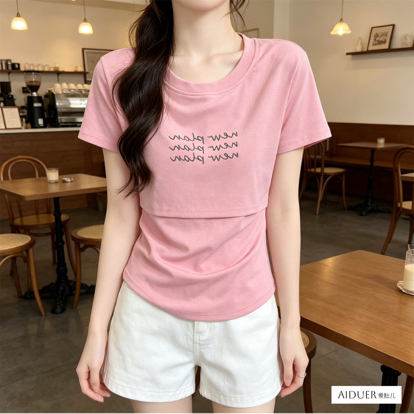 方便喂奶的夏天夏季哺乳期上衣服装夏装外出辣妈半袖外穿短袖T恤