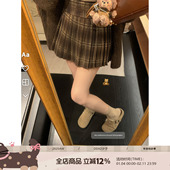 DDXZ夕子 韩系学院风拼接色修身 A字半身短裙细百褶格子显瘦百褶裙