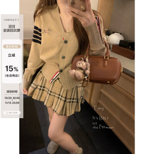 DDXZ夕子 学院风小狗刺绣爱心针织开衫上衣女经典杠条V领毛衣外套
