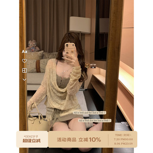 蕩領罩衫 DDXZ夕子辣妹純欲風蕾絲拼接假兩件連衣裙設計感長袖 短裙