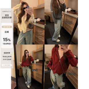 DDXZ夕子 松弛感袖子贴标双拉链毛衣外套女休闲百搭针织外套上衣