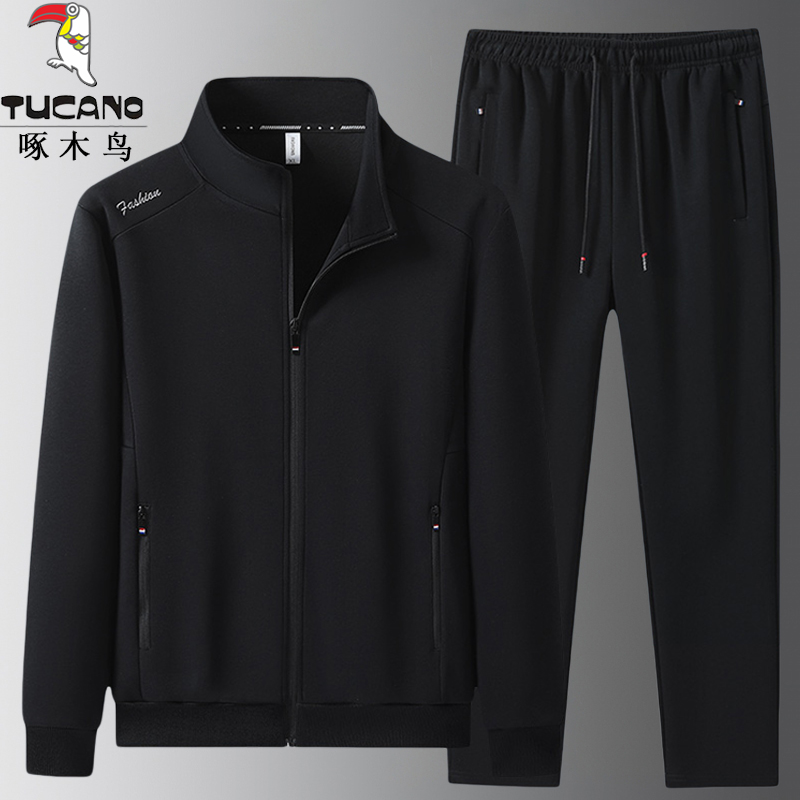 啄木鸟跑步男运动服套装卫衣开衫纯棉男士穿搭一整套休闲两件套