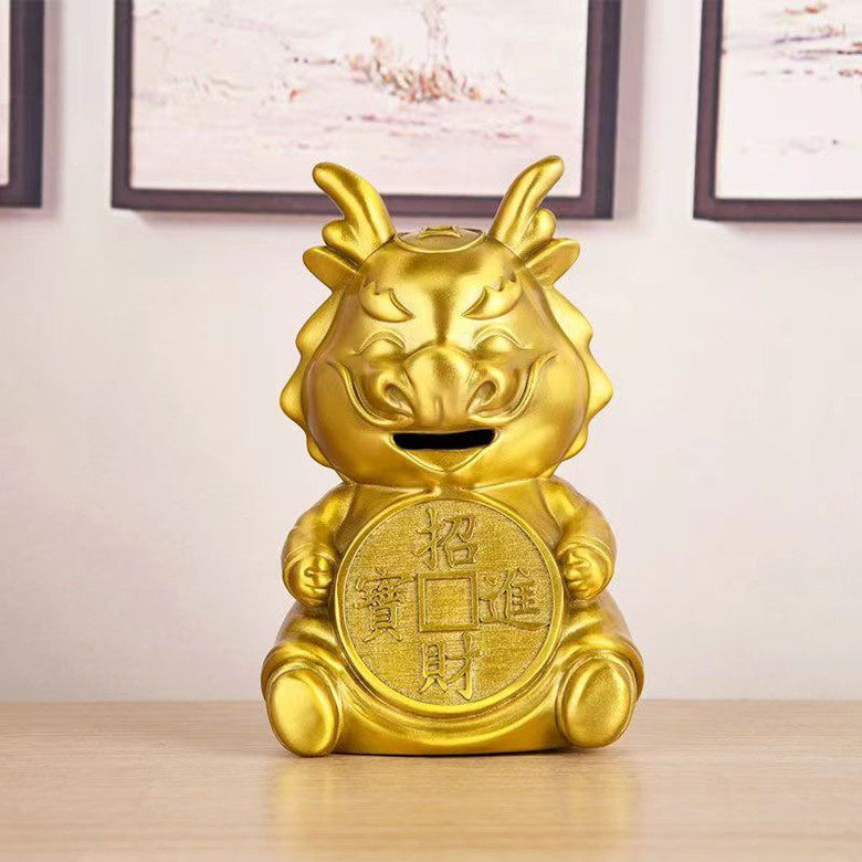 Y040B网红6寸金龙存钱罐招财进宝+10起储蓄纸币硬币儿童成人可取