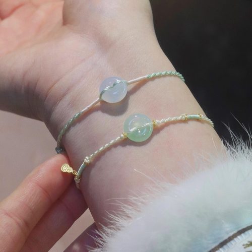 天然缅甸A货翡翠平安扣国风编绳18K金手绳简约气质女生送礼