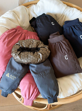 2025新款儿童羽丝绒丝裤子中大童冬季休闲长裤男童女童运动休闲裤