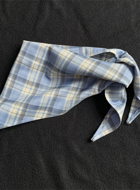 新款潮牌街舞百搭蓝色时尚配饰围巾三角巾格子领巾男女超好看手巾
