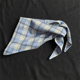 新款潮牌街舞百搭蓝色时尚配饰围巾三角巾格子领巾男女超好看手巾