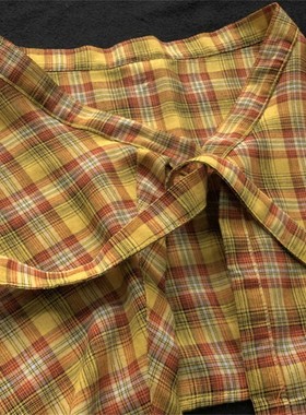 2026新款屁帘女下摆美式复古橙色黄色格子遮臀衬衫叠穿神器衬衣男