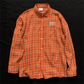 2026新款 潮 男潮牌宽松桔色橙色衬衣女长袖 美式 复古多巴胺格子衬衫