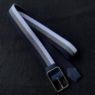 男士针扣帆布腰带弹力编织免打孔腰带男女潮牌蓝灰色拼色皮带裤带