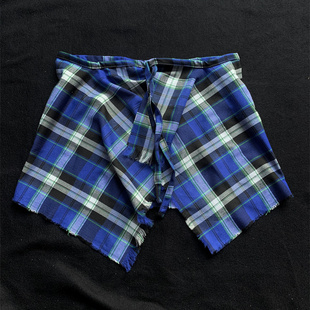 时尚腰饰经典百搭腰封男潮牌不规则毛边流苏屁帘女蓝黑格叠穿下摆