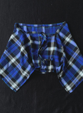 复古蓝色运动下摆配饰百搭撞色格子遮肉假衬衫蓝白格腰封男女屁帘