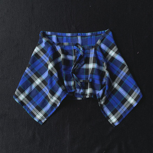 复古蓝色运动下摆配饰百搭撞色格子遮肉假衬衫 蓝白格腰封男女屁帘