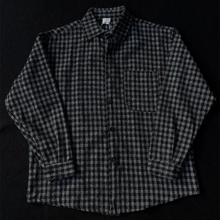 新款粗纺格纹衬衫男长袖宽松休闲风青年男装黑色格子翻领衬衣女潮