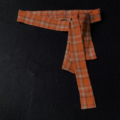 超好看桔红色柔软格子布腰带女百搭装饰美式复古格纹腰带男绑带式