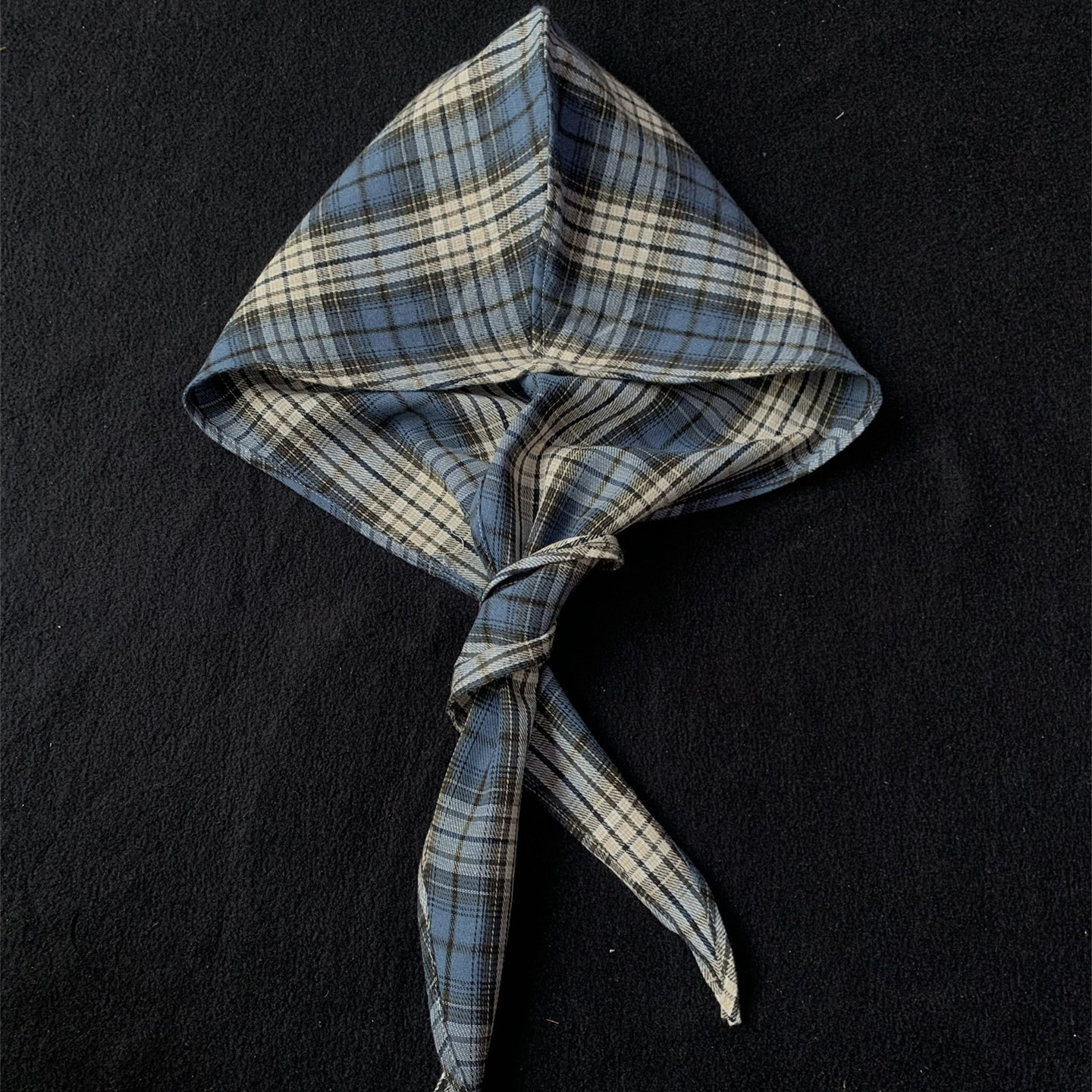 韩版简约百搭蓝色格子围巾帽男女绑带围巾披肩连帽头巾显脸小帽子