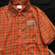衬衣女 宽松红色桔色短袖 复古多巴胺刺绣字母橙色格子衬衫 男生夏季