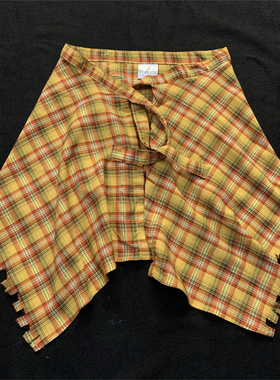 毛边流苏黄色格子屁帘男2026新款腰封橙色溜须格纹叠穿桔色下摆女