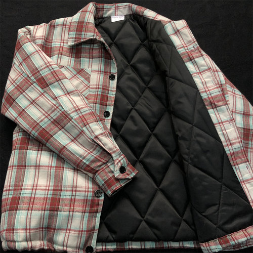 美式夹克棉衣男生潮流穿搭复古格子翻领外套男女新年衣服红色棉袄