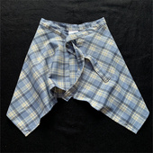 2026新款 浅蓝色格子屁帘儿童不规则屁帘裙女童小朋友遮屁帘下摆潮