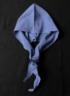 新款帽子披肩蓝色格子连帽头巾男士领巾围巾男女潮牌百搭脖子配饰