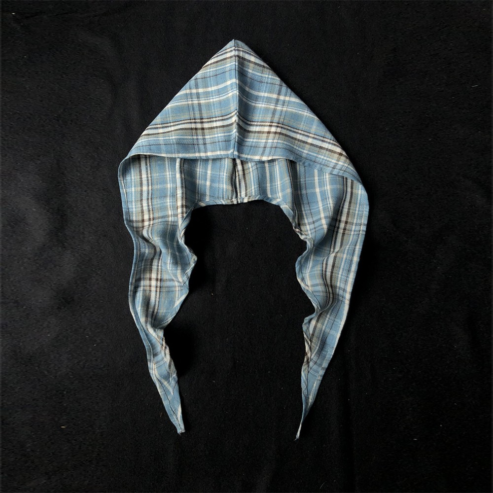 男女绑带连帽头巾围巾百搭披肩潮流头围包头帽显脸小蓝色格子帽子