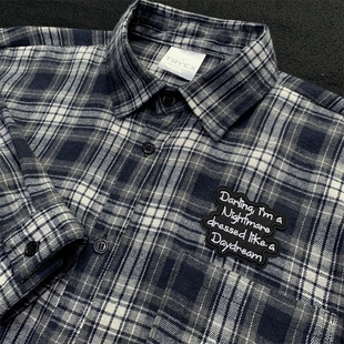 男女潮牌百搭宽松深蓝色衬衣慵懒风上衣薄外套 衬衫 学院风格 子长袖