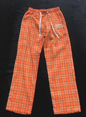 橙色格子裤2026秋季新款男生裤子潮牌男格纹休闲长裤桔色阔腿裤女