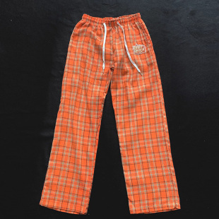 2026秋季 桔色阔腿裤 新款 子潮牌男格纹休闲长裤 女 男生裤 橙色格子裤