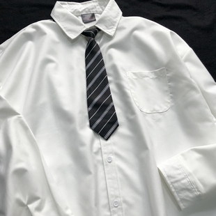 潮 港风宽松情侣上衣秋季 小众设计感男生长袖 纯色衬衣送领带白衬衫