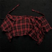 漫展cos红黑格纹一片式 腰封格子下摆裙摆男潮屁帘叠穿下摆内搭女