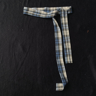 潮流百搭装饰格子布腰带男女简约休闲蓝色格纹绑带式拼色腰带青年