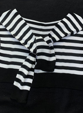 新款黑白条纹勾线包边针织披肩女春秋季百搭装饰假领子毛线围巾男