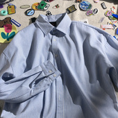 春秋蓝条纹牛仔衬衫 设计感高级男生蓝色外套女男女同款 衬衣男