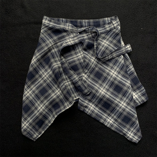 美式街头藏青色腰封男童个性嘻哈街舞配饰深蓝色格子儿童屁帘下摆