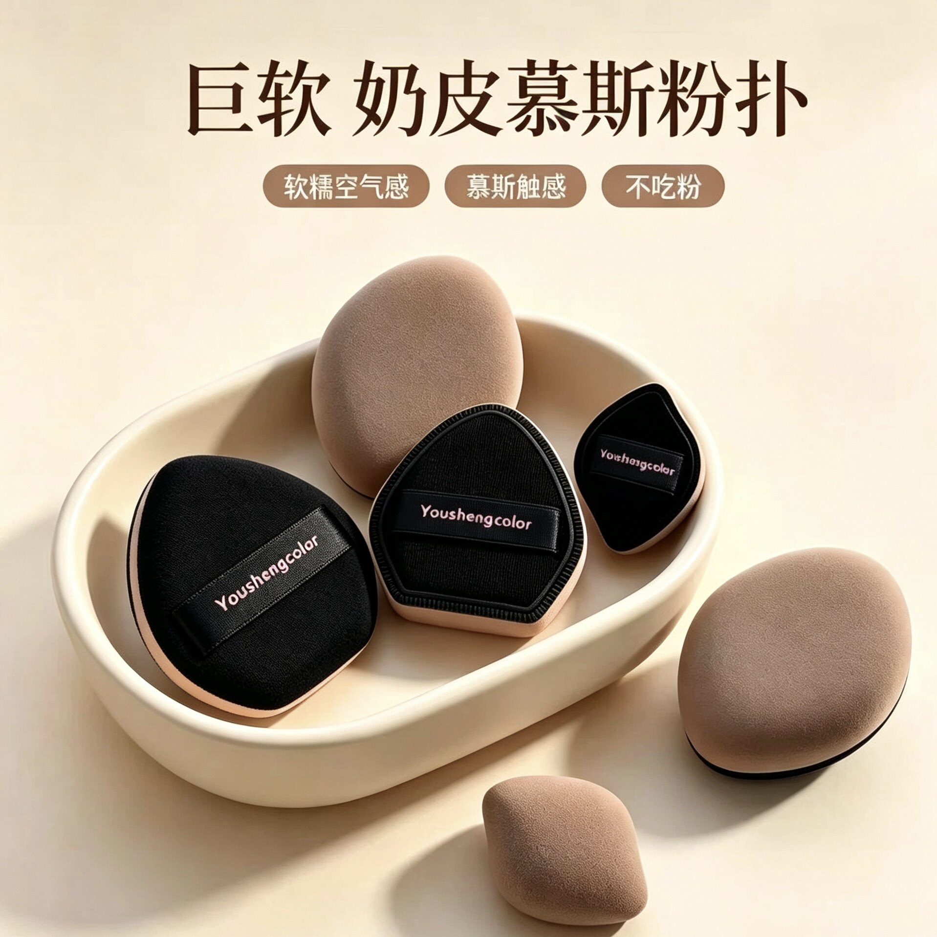 奶皮慕斯黑咖气垫粉扑棉花糖粉底液专用超软服帖干湿两用不吃粉厚