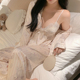 冰丝四件套带胸垫家居服 甜美减龄秋季 欧若拉睡衣女 茶会猫猫