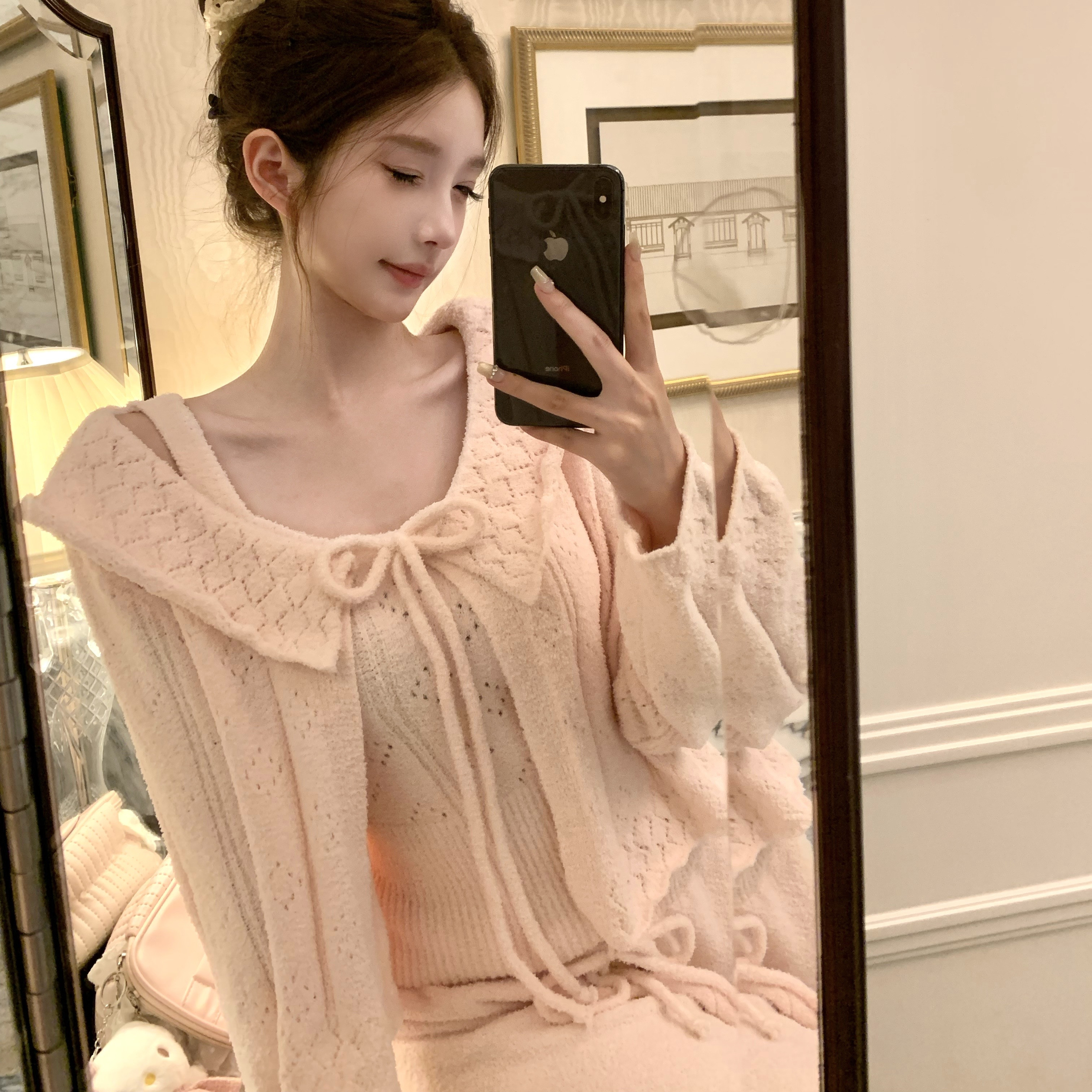 欧若拉软芙甜妹半边绒家居服