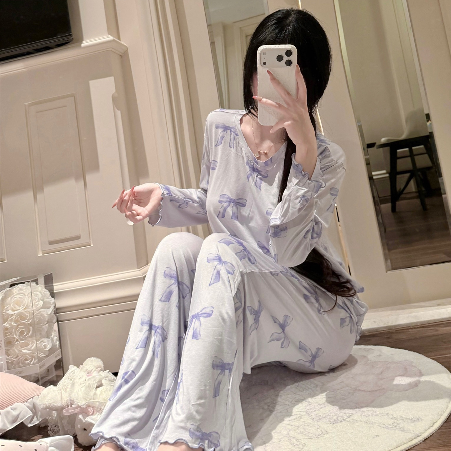 少女心莫代尔早春长袖长裤家居服