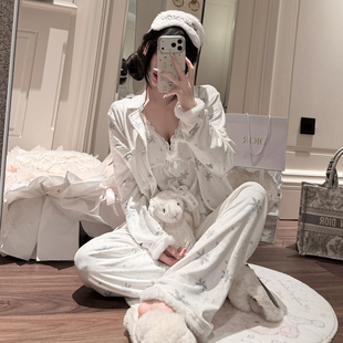 欧若拉睡衣女【雪花绒绒】冬日仙仙少女三件套带胸垫海岛绒家居服