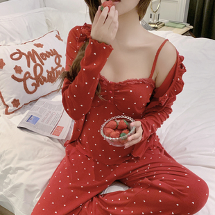 欧若拉睡衣女【原创系列】2026年新年本命红色睡衣带胸垫三件套