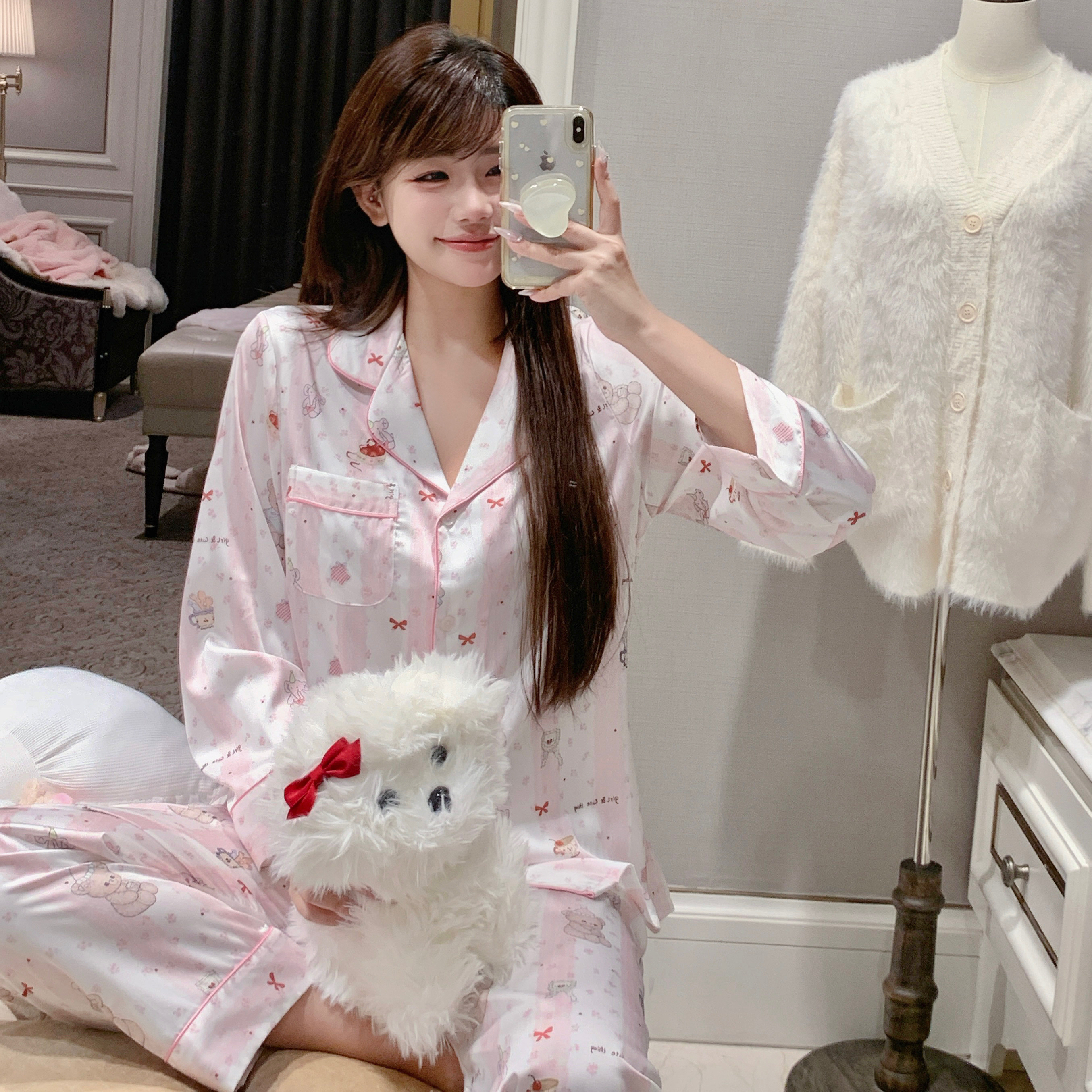 可爱减龄少女心缎面两件套家居服