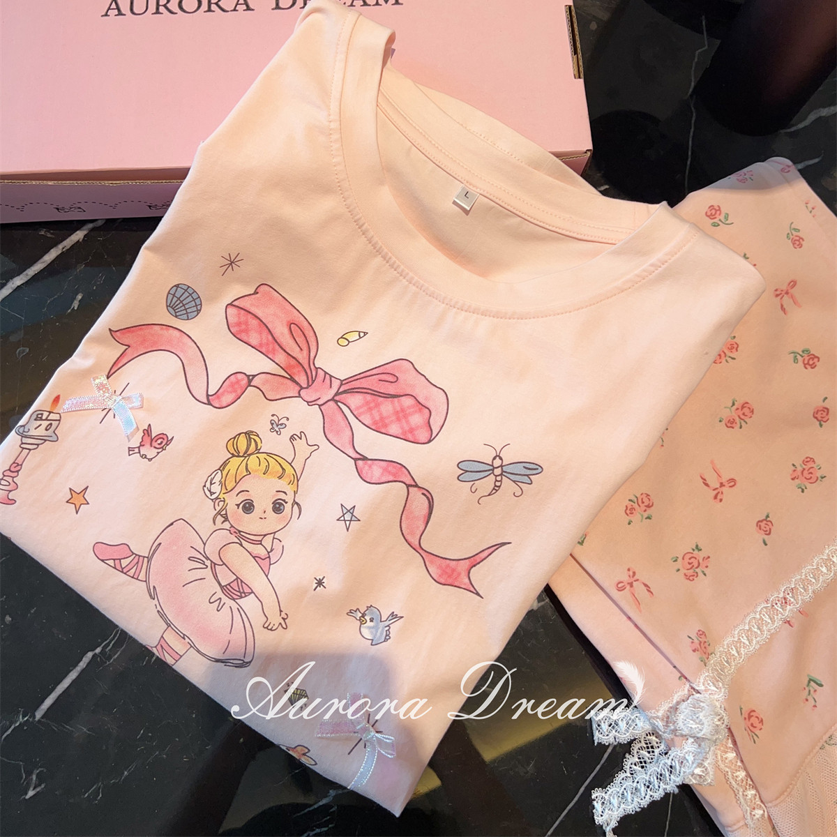 欧若拉睡衣女【童话女孩】夏日甜美减龄少女针织棉短袖长裤可外穿