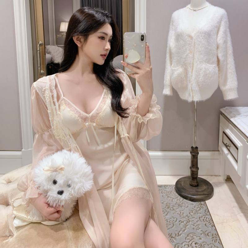欧若拉睡衣女网纱丝质胸垫家居服