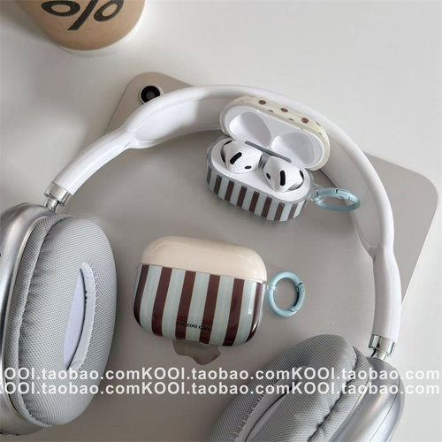 韩系复古条纹拼接适用airpods4保护壳airpodspro3保护套新款苹果耳机保护壳pro2耳机套女款二三4代耳机壳超火
