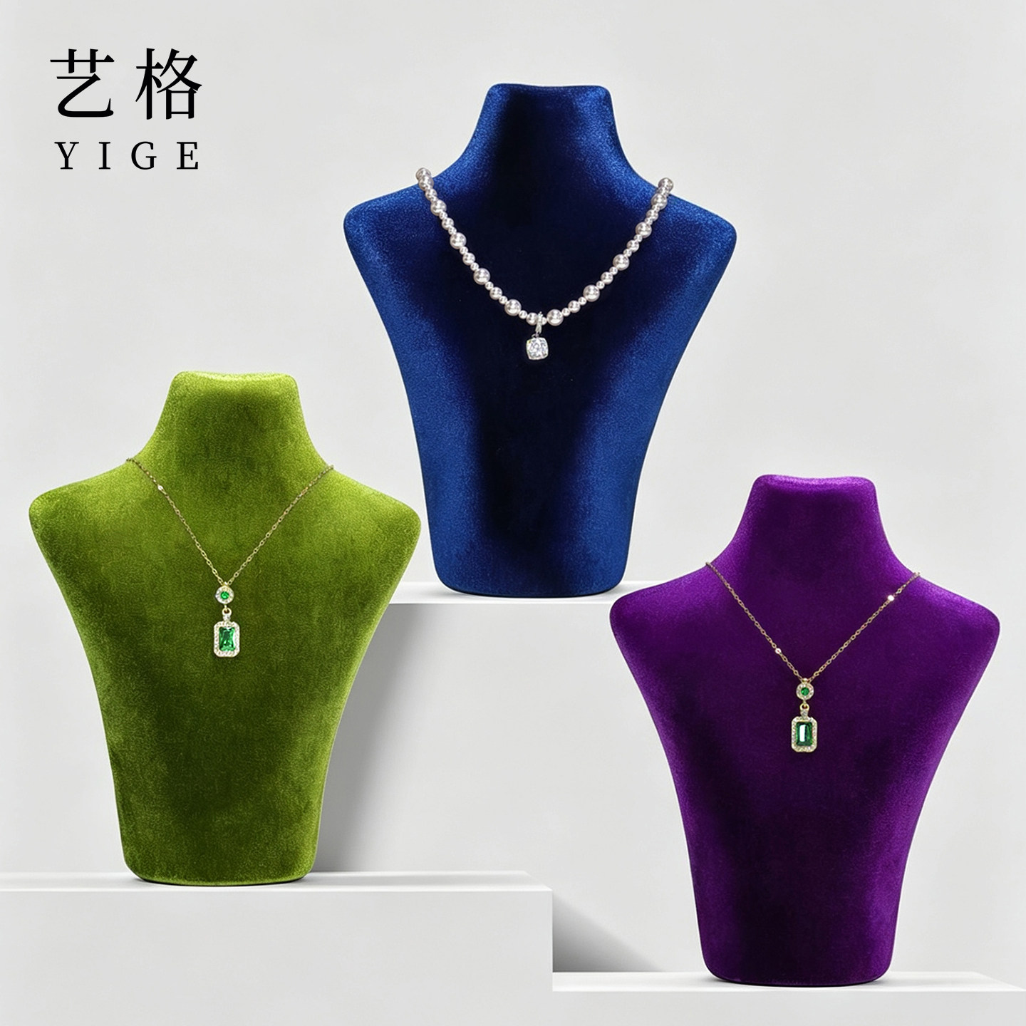 高档丝绒珠宝模特脖子项链展示架图片