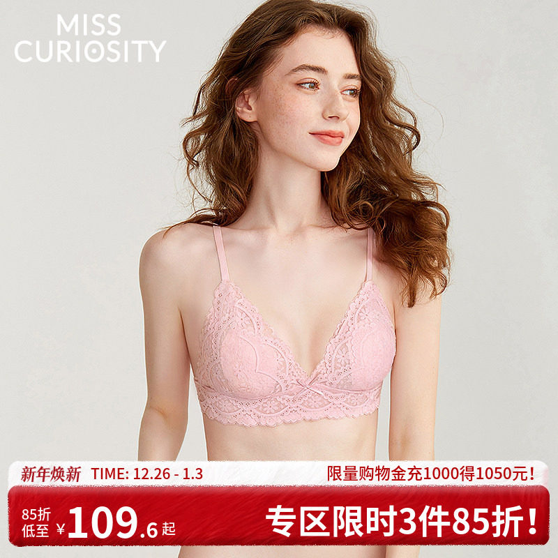 好奇蜜斯法式内衣女蕾丝文胸罩套装三角杯无钢圈兔耳杯桑蚕丝纯欲