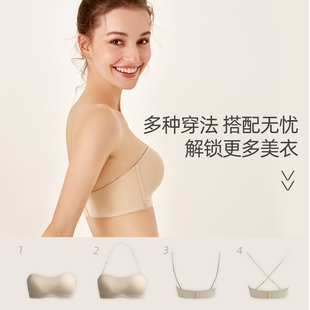 好奇蜜斯无肩带内衣女抹胸薄款防滑防走光裹胸美背无痕无钢圈文胸